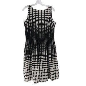 Talbots A Line Pleated Tank Midi Cotton Dress Black White Polka Dot Size 12P